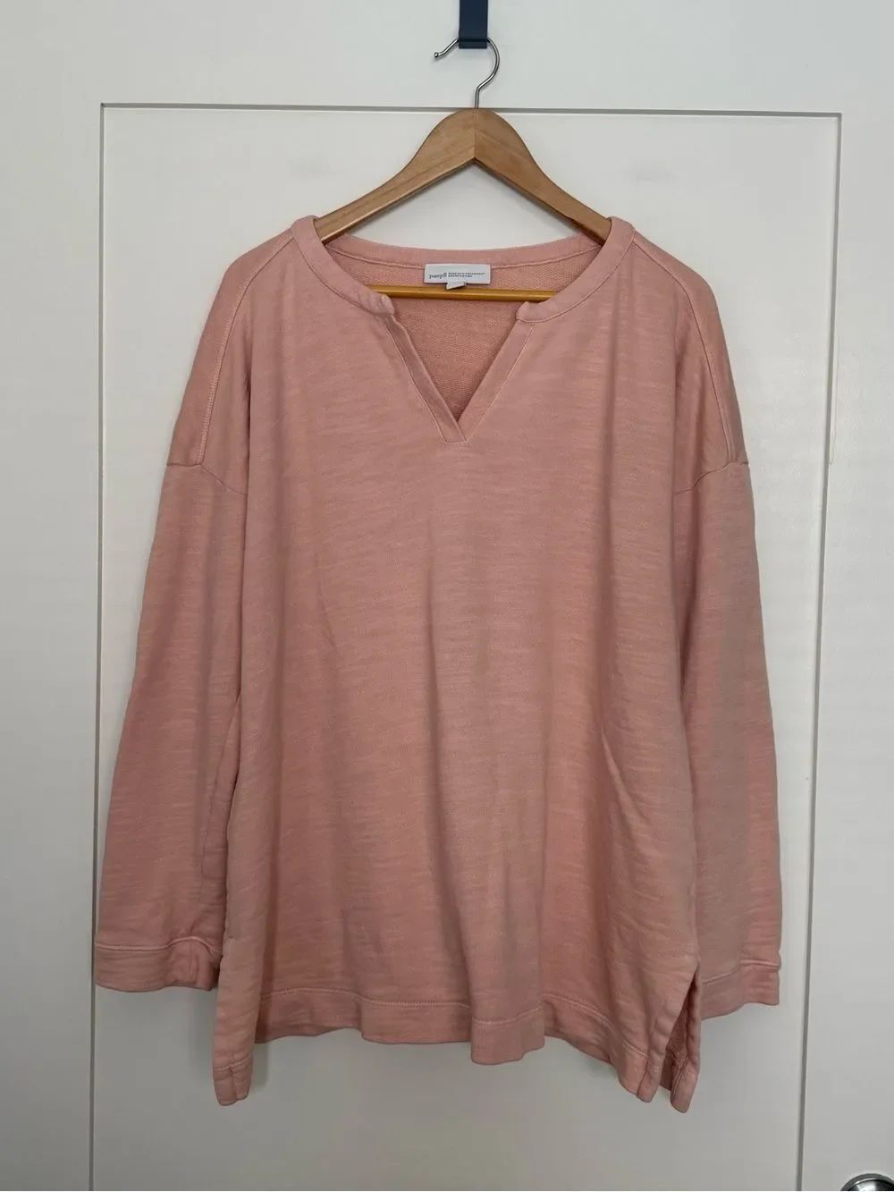 Pure J Jill Top Tunic Sz L Pink Knit Terry Long Sleeve V Neck Organic Cotton